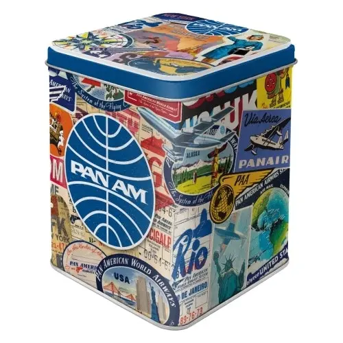 2x Nostalgic Art Tea Tin 7.5x9.5cm Metal Storage Organiser Pan Am Travel Collage