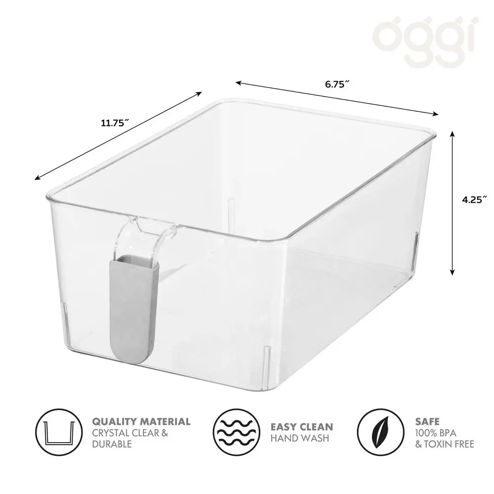 2pc Oggi Cabinet Storage Bins Food Container w/ Easy Grip Handles Large Clear