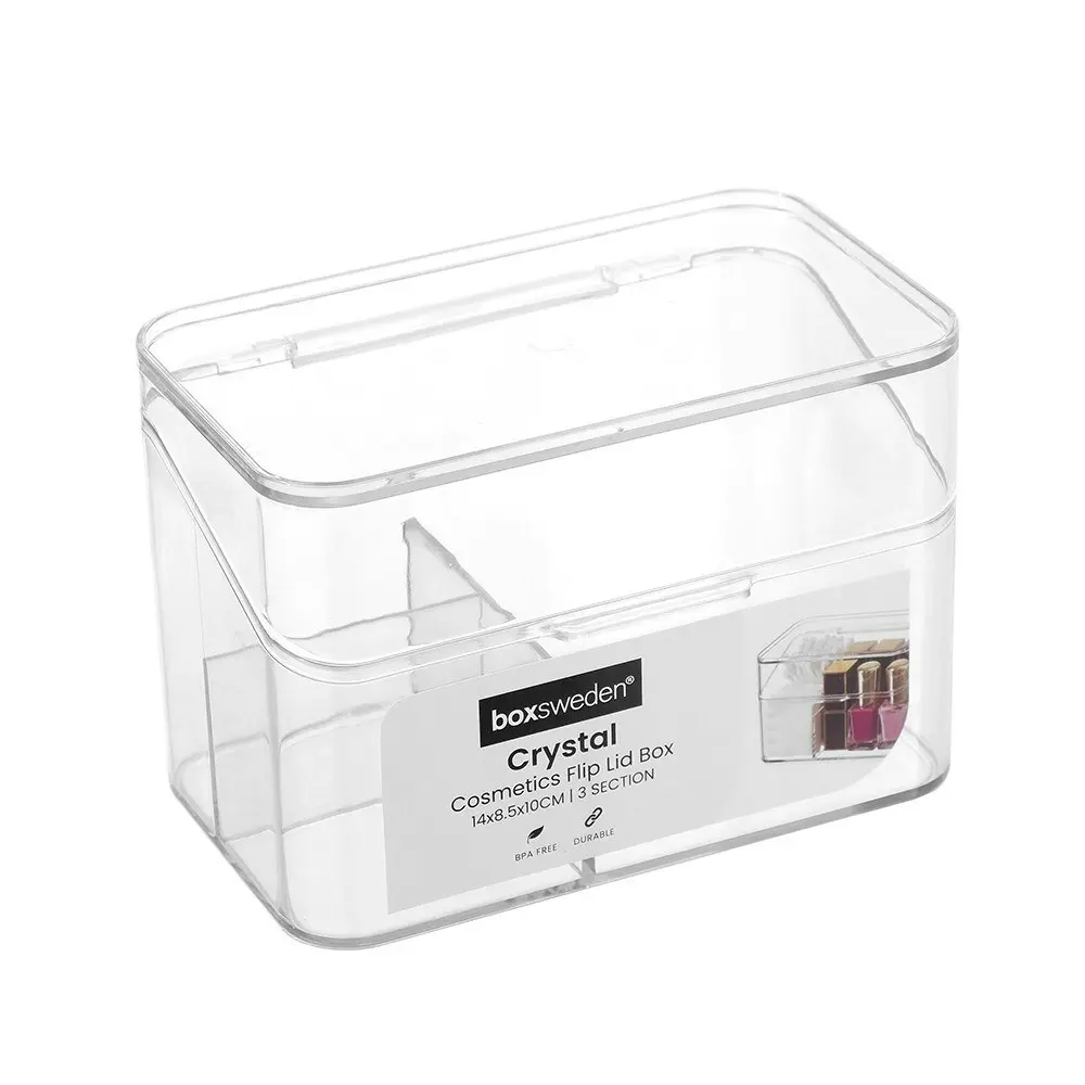 4x Boxsweden 14cm Crystal Cosmetics Box w/ Flip Lid Organiser Storage Bin Clear