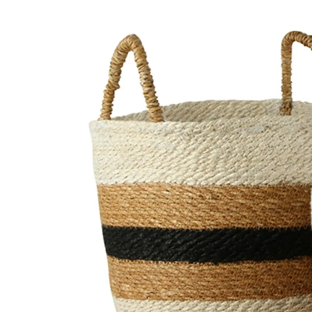 2pc Maine & Crawford Imen Stripe Jute 25/30cm Round Basket Storage Organiser