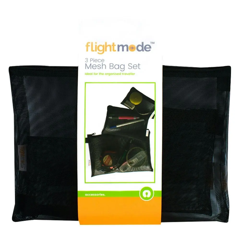 9x Flightmode 12.5cm/18 cm/25cm Eyelet Fabric w/ Zipper Travel Mesh Bag Set