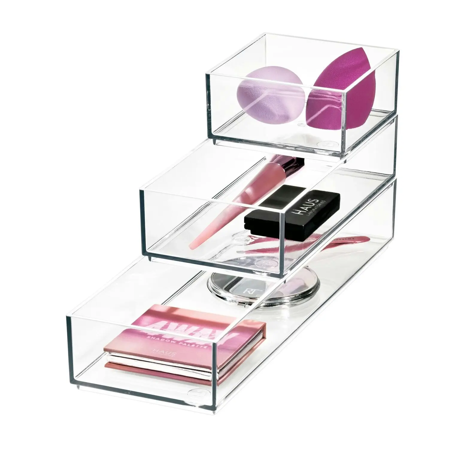 3pc Idesign Stack & Slide Cosmetic Storage Makeup Organisers Clear/Matte White