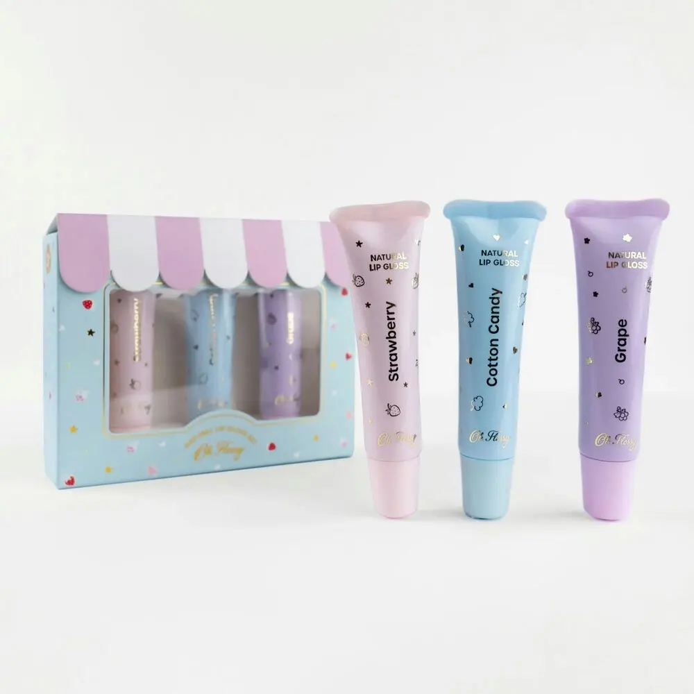 3pc Oh Flossy Natural Kids/Childrens Glassy Lip Gloss/Glaze Beauty Set 3y+