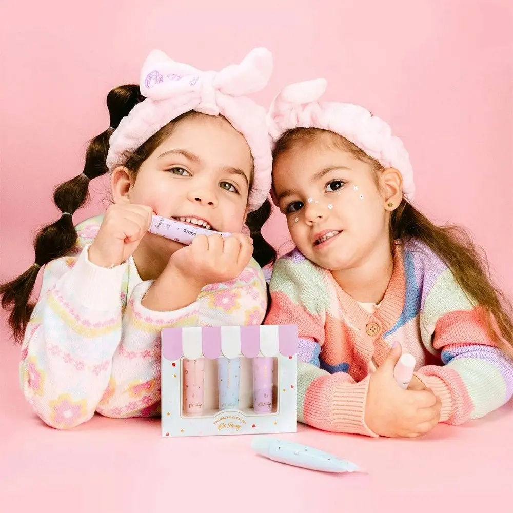 3pc Oh Flossy Natural Kids/Childrens Glassy Lip Gloss/Glaze Beauty Set 3y+