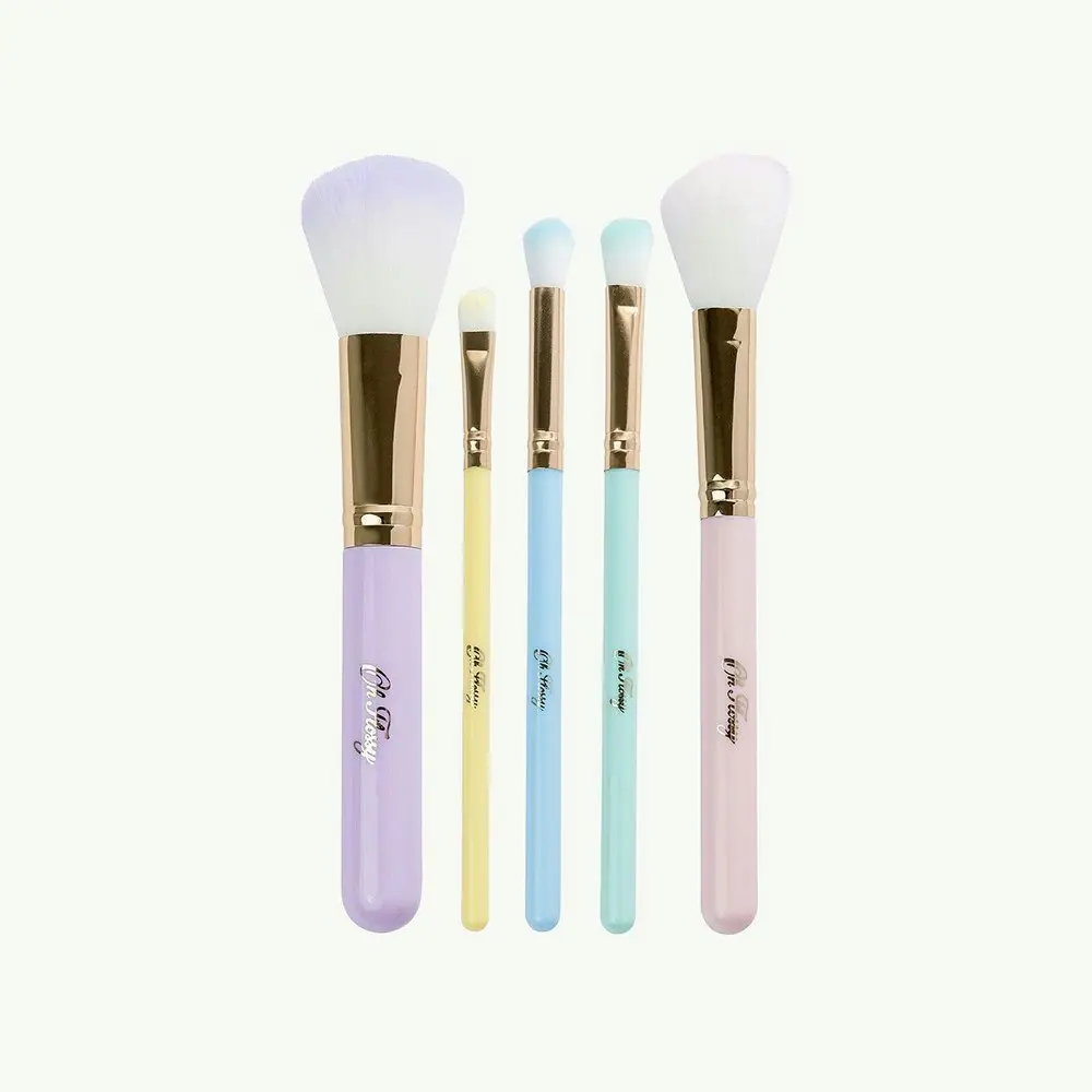 5pc Oh Flossy Rainbow Soft Makeup/Cosmetic Round/Shadow Brush And Case Set 3y+