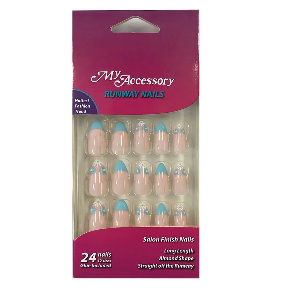 72pc My Accessory Runway Fashion Almond Artificial Fake Glue On Nails Assorted