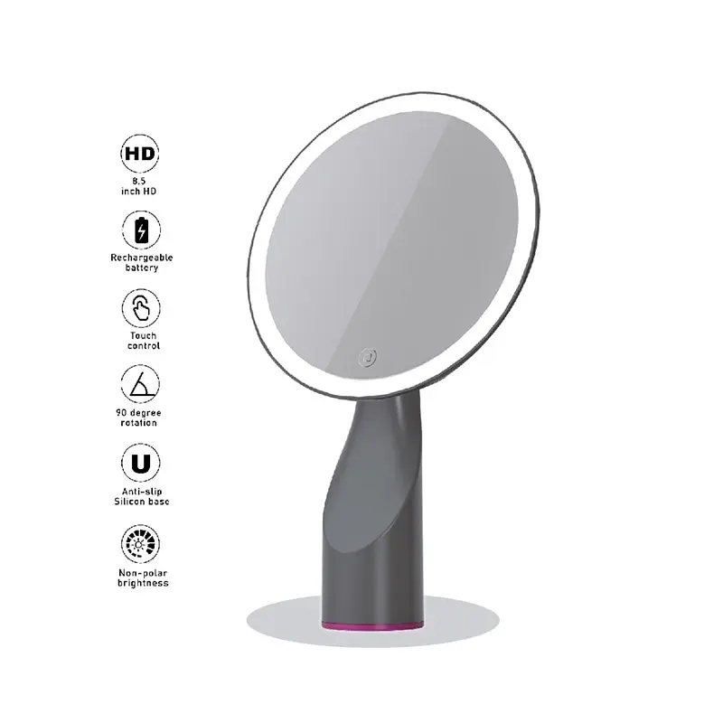 Sansai LED Lighted Rechargable Makeup Mirror 600mAh 21.5cm Metallic Grey