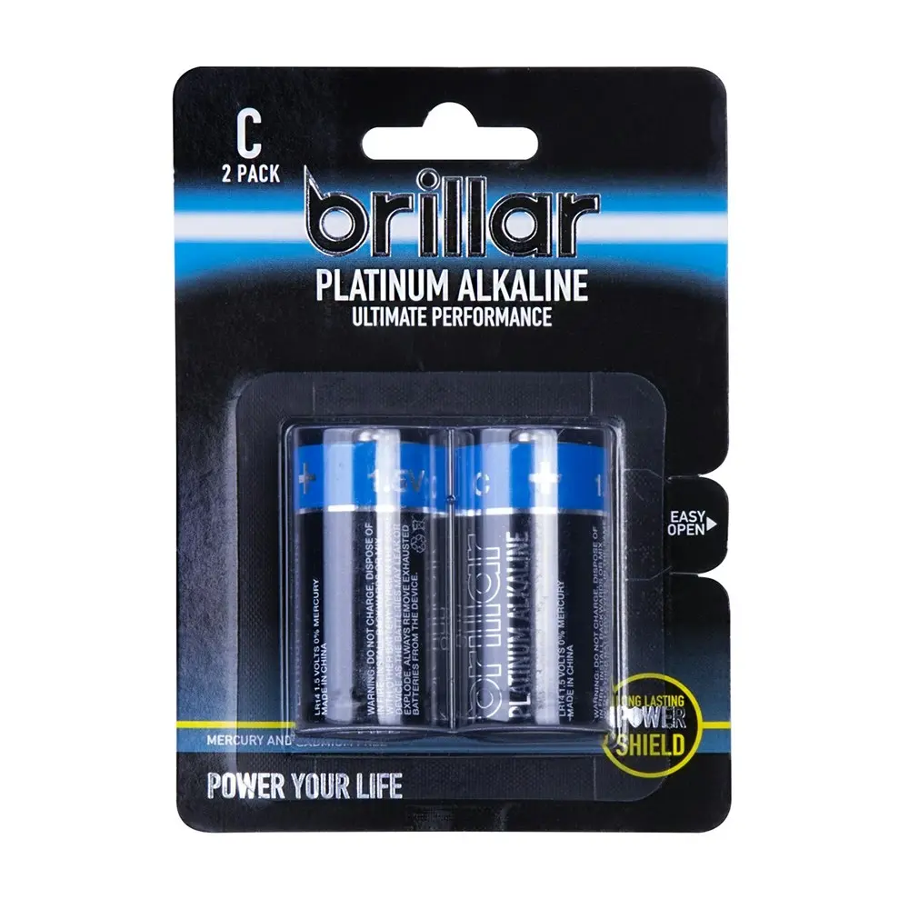 8x Brillar C LR14 1.5v Mercury & Cadmium Free Platinum Alkaline Batteries Blue