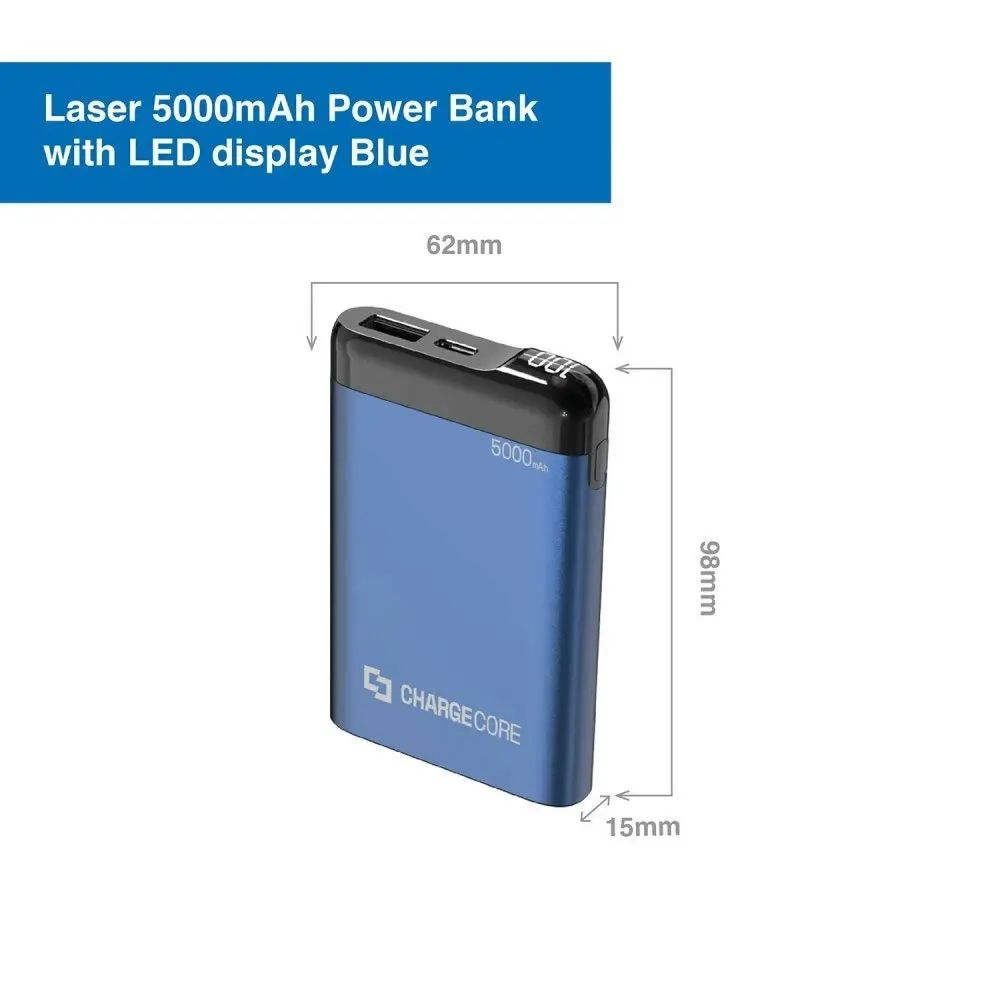 Laser 5000mAh/25W Power Bank Portable Battery Charger For iPhone/Samsung Blue