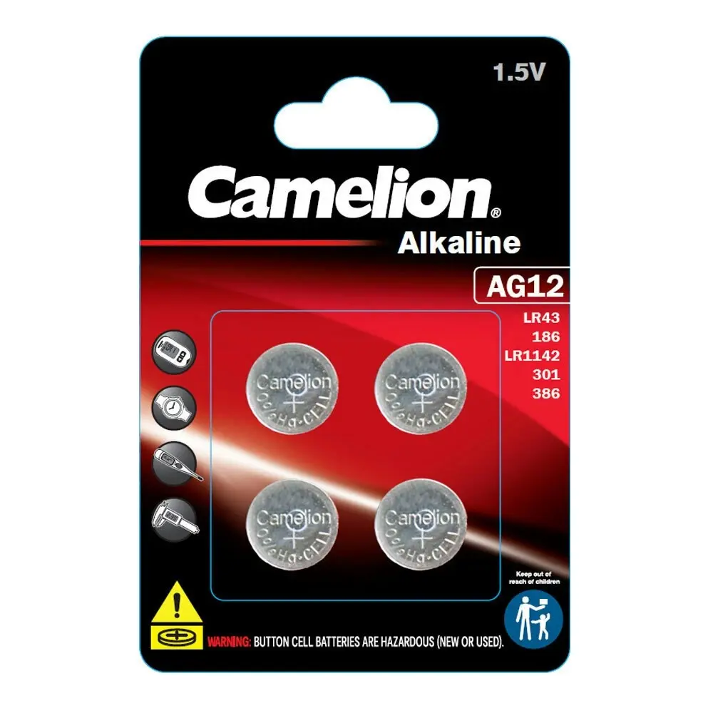 12pc Camelion Alkaline LR43/AG12 Button Cell Batteries For Calculator/Car Keys