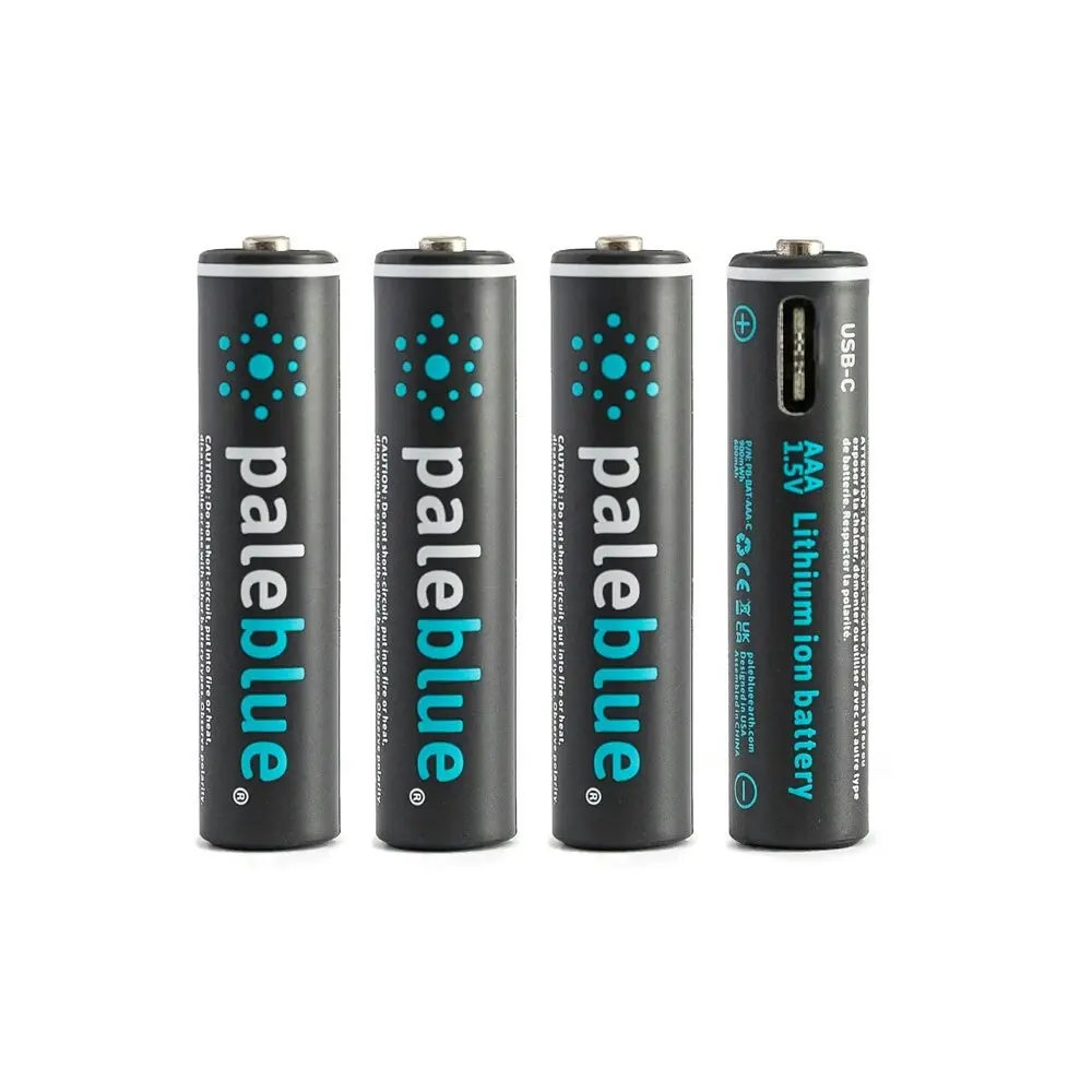 4pc Paleblue Fast Charging Lithium Ion AAA USB-C Rechargeable Batteries