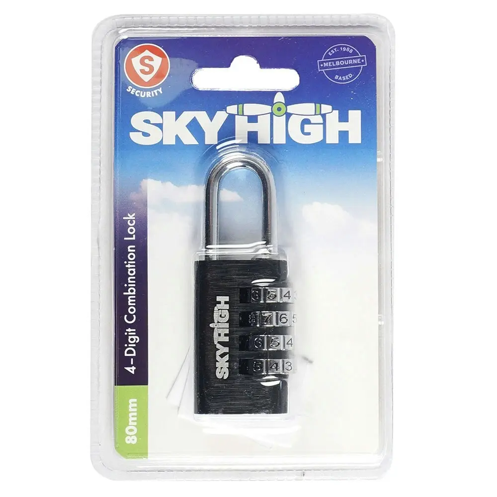 3x Sky High 80mm 4 Digit Luggage Protection Combination Bag Zip Lock Black