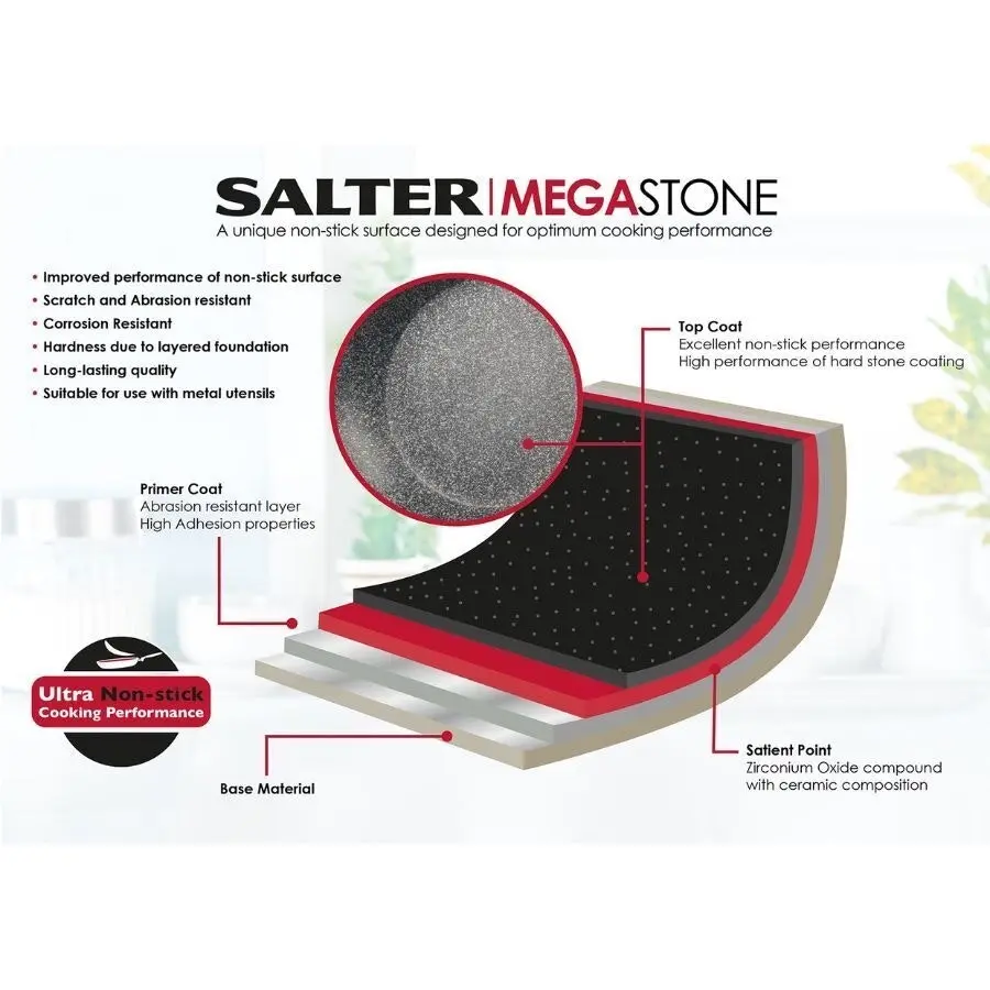 Salter 28cm Megastone Thermo Collar Heat Indicator Kitchen Cooking Griddle