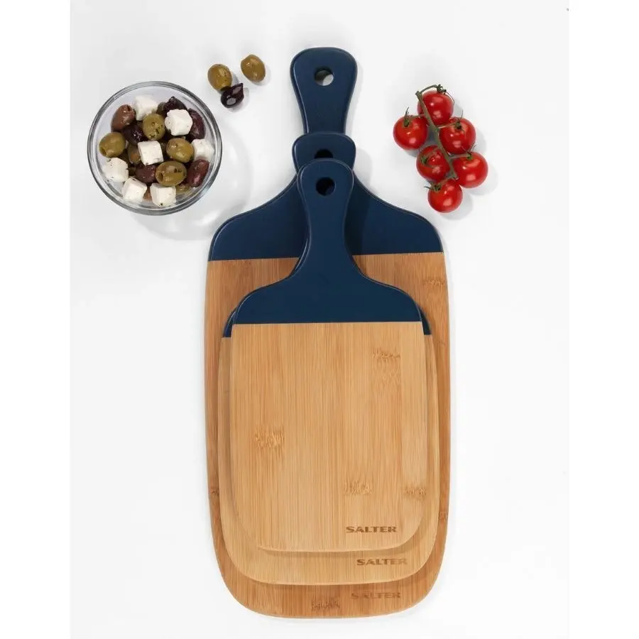 3pc Salter Bamboo Paddle Food Chopping/Cutting/Serving Board Set Blue Durable