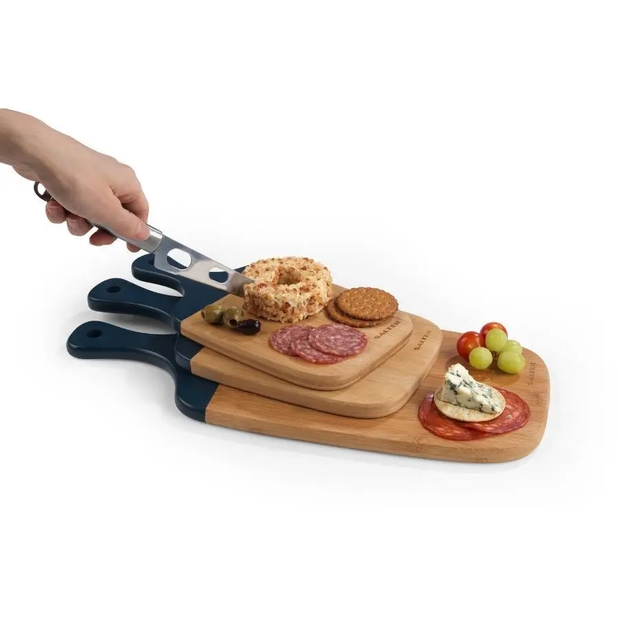 3pc Salter Bamboo Paddle Food Chopping/Cutting/Serving Board Set Blue Durable