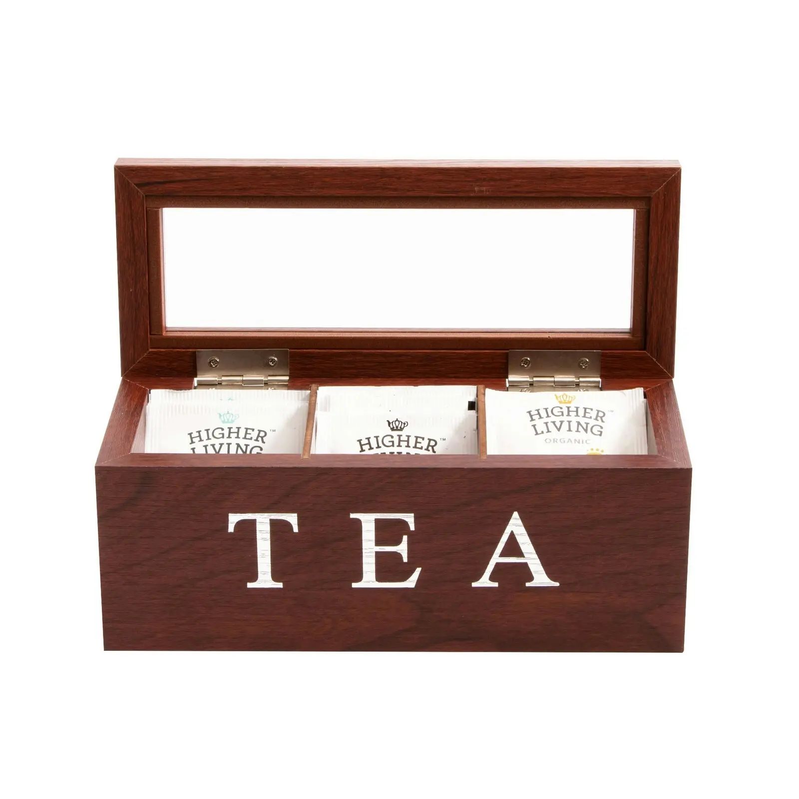 Cooper & Co. Wood Tea Bag Chest Box Storage w/3 Seperate Comparts/Lid Brown 23cm