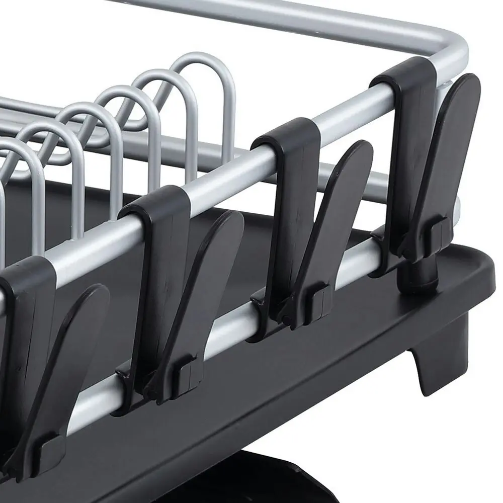 D.Line Pinnacle 52cm Aluminium 2-Tier Dish Rack Storage Organiser w/ Drain Black