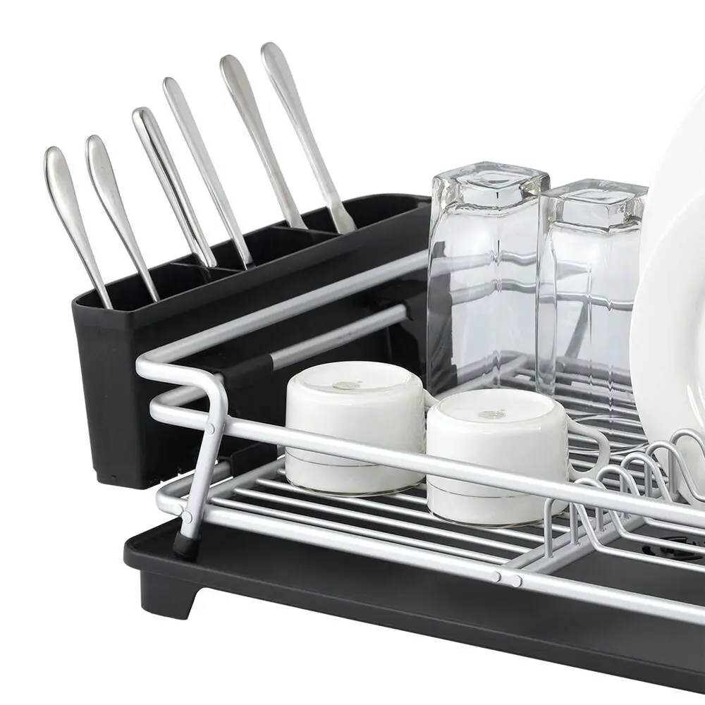 D.Line Pinnacle 53cm Aluminium Dish Wash Rack Organiser w/ Draining Port Black