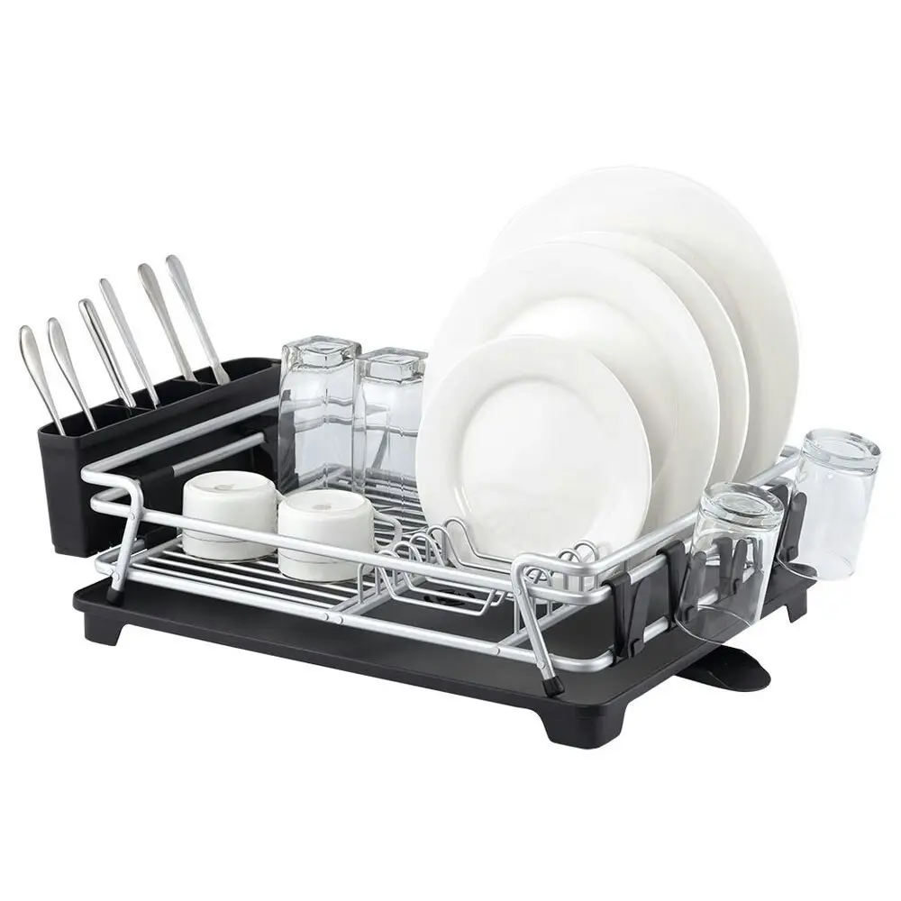 D.Line Pinnacle 53cm Aluminium Dish Wash Rack Organiser w/ Draining Port Black