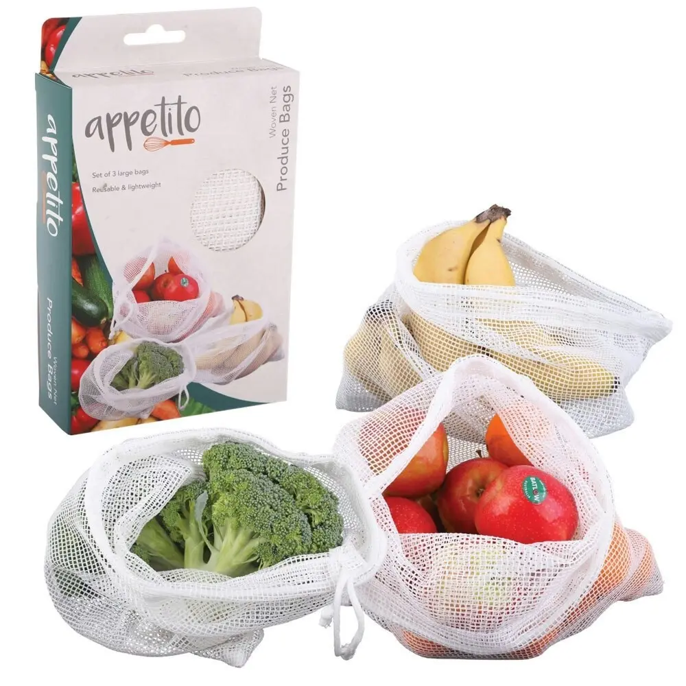 6x Appetito Woven Net Produce Reusable Food Storage Fruit/Vegetable Mesh Bags