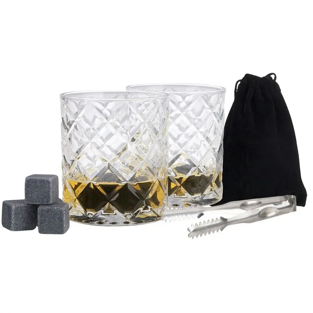 12pc Bartender Whisky Scotch Drink Glasses/Rocks/Storage Bag/Tongs Barware Set