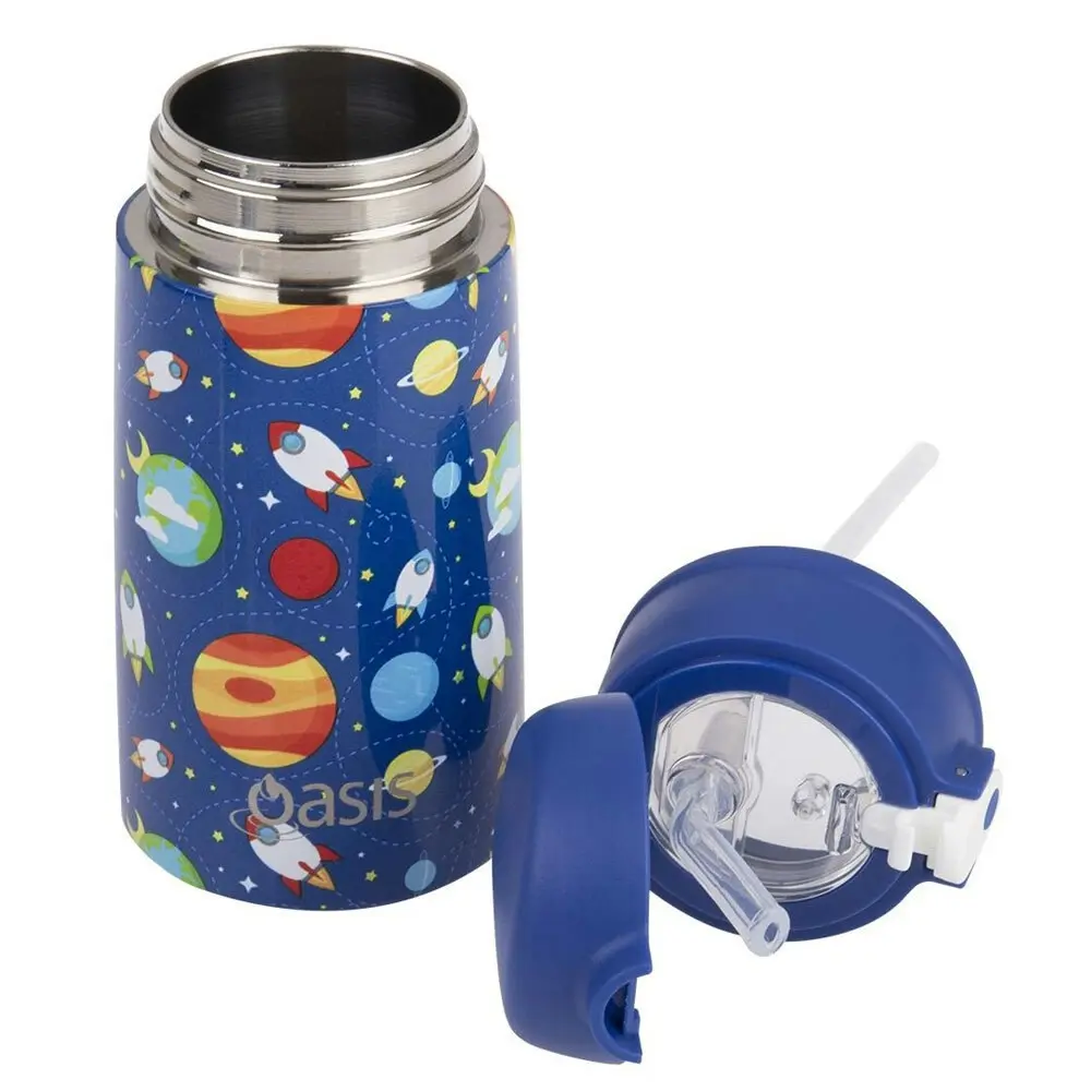 Oasis Double Wall Insulated Kids 400ml Drink Bottle Stainless Steel Outer Space