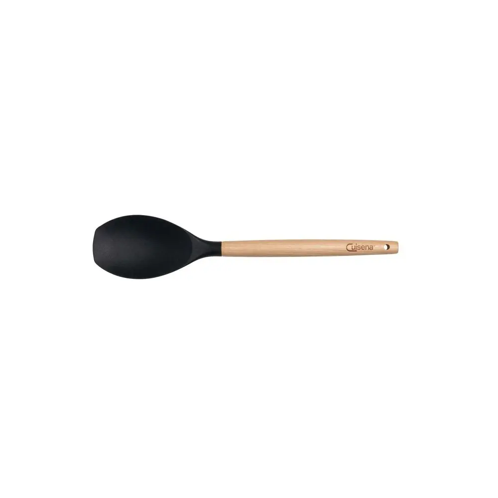 3x Cuisena Beech Wood 32.5cm Silicone Solid Spoonula Kitchen Cooking Utensil BLK