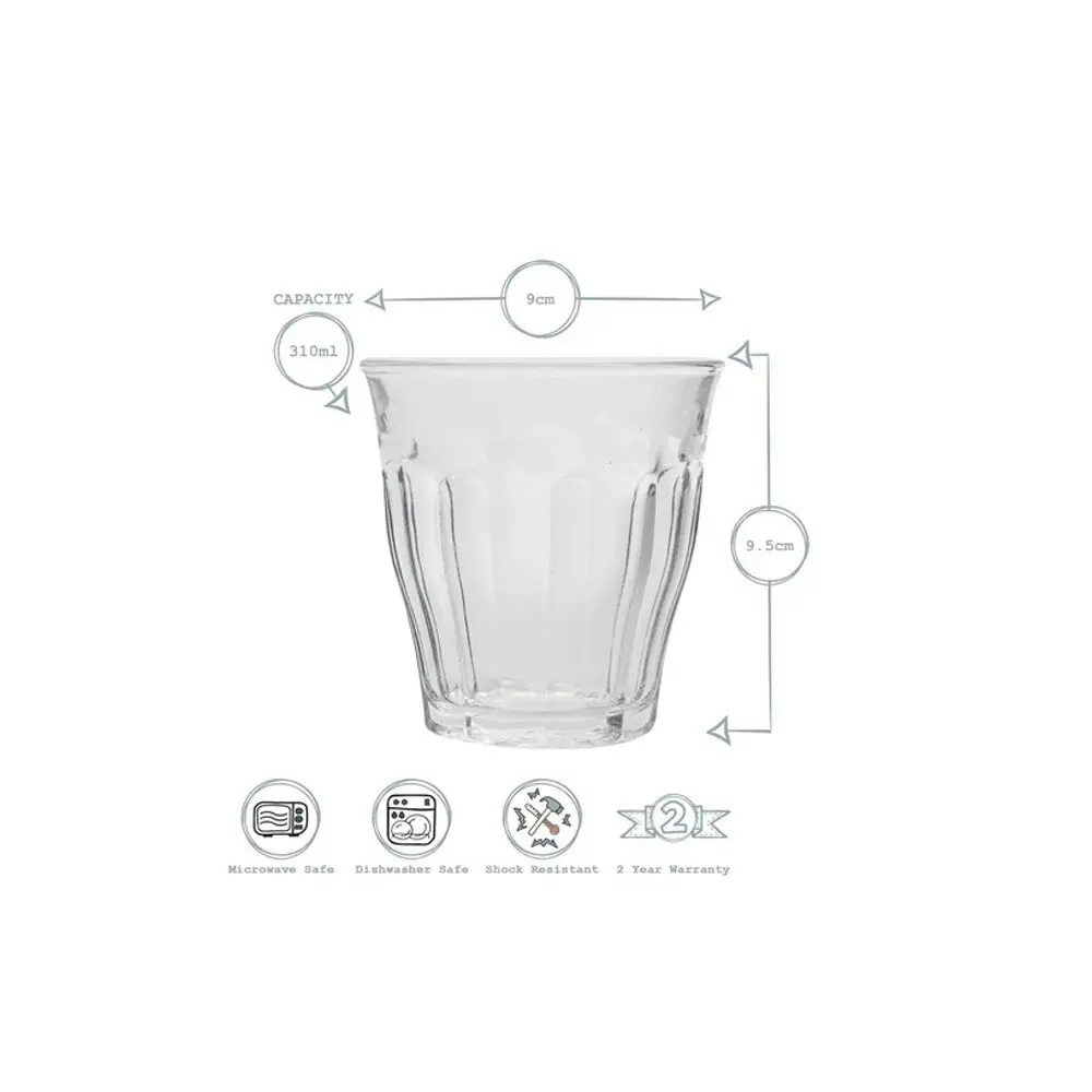 6pc Duralex Picardie Tempered Glass Tumbler Drinking Glasses 310ml Drinkware