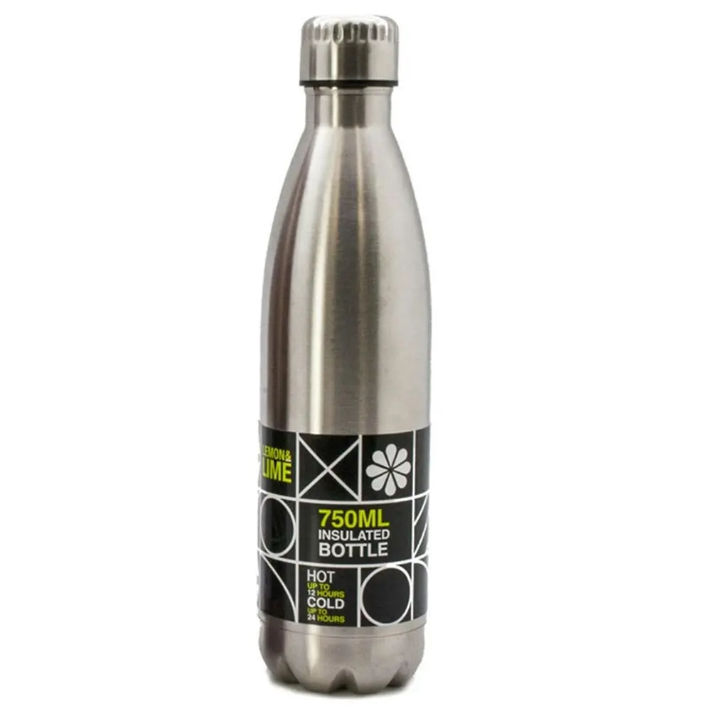 2x Lemon & Lime 750ml Stainless Steel Insulated Water Drink Bottle/Flask Assort.