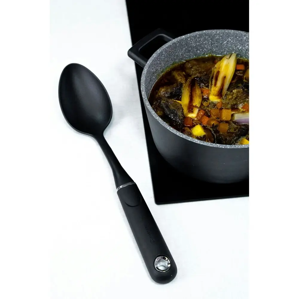 4x MasterCraft Soft Grip 34.5cm Nylon Solid Cooking Spoon Kitchen Utensil Black