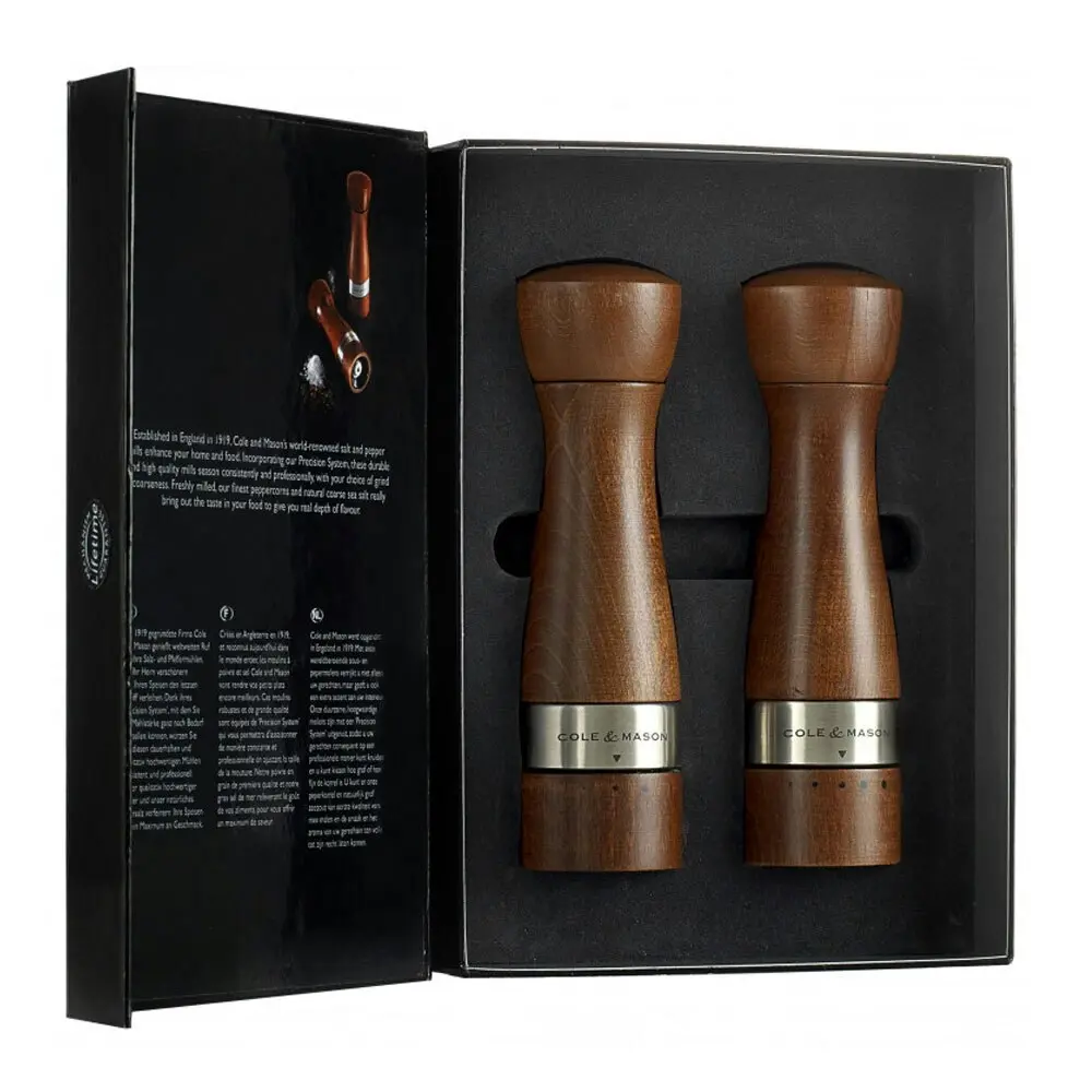 2pc Cole & Mason Melbury 18.5cm Beech Salt & Pepper Mill Grinder Gift Set Brown