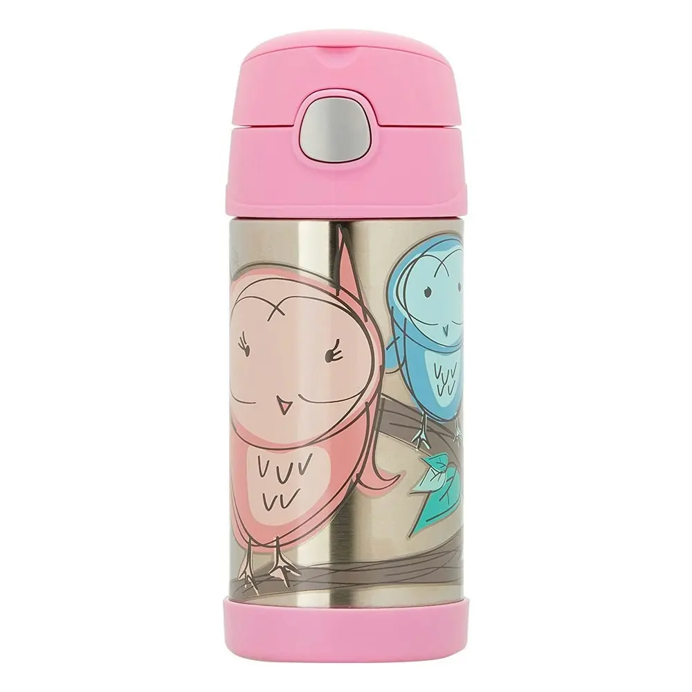 2x Thermos 355ml Funtainer Vacuum Insulated Drink Bottle PNK Owl Stainless Steel