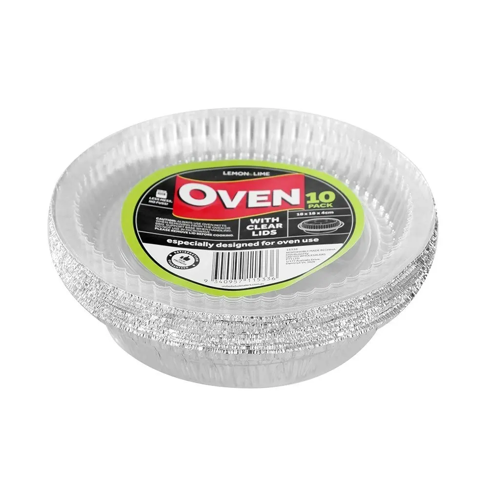 60pc Lemon & Lime 18x4cm Baking Foil Tray Round BBQ Container w/ Plastic Lid