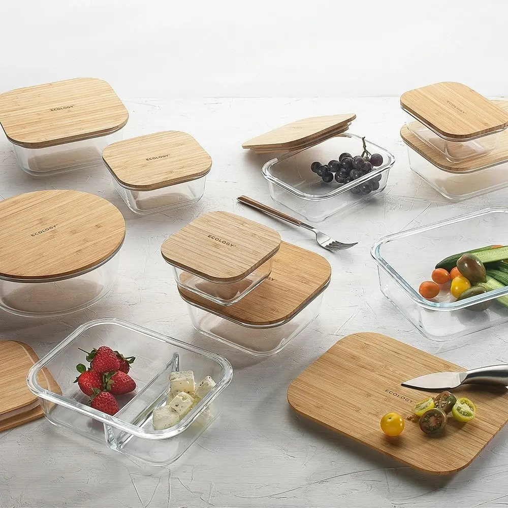 Ecology 20cm Nourish 2-Compartment Glass Food Storage Container w/ Bamboo Lid