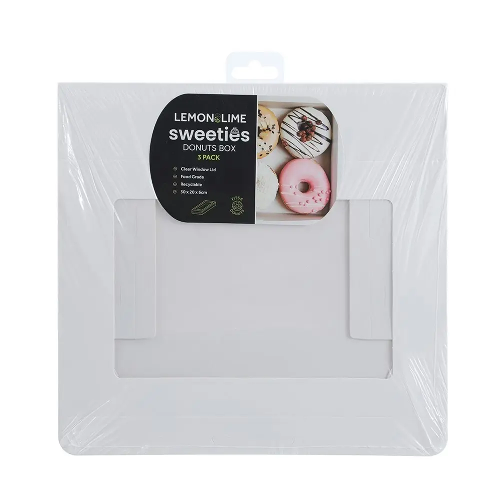 8x 3PK Lemon & Lime Sweeties 6-Donuts Box 30x20cm Storage Container w/ Lid White