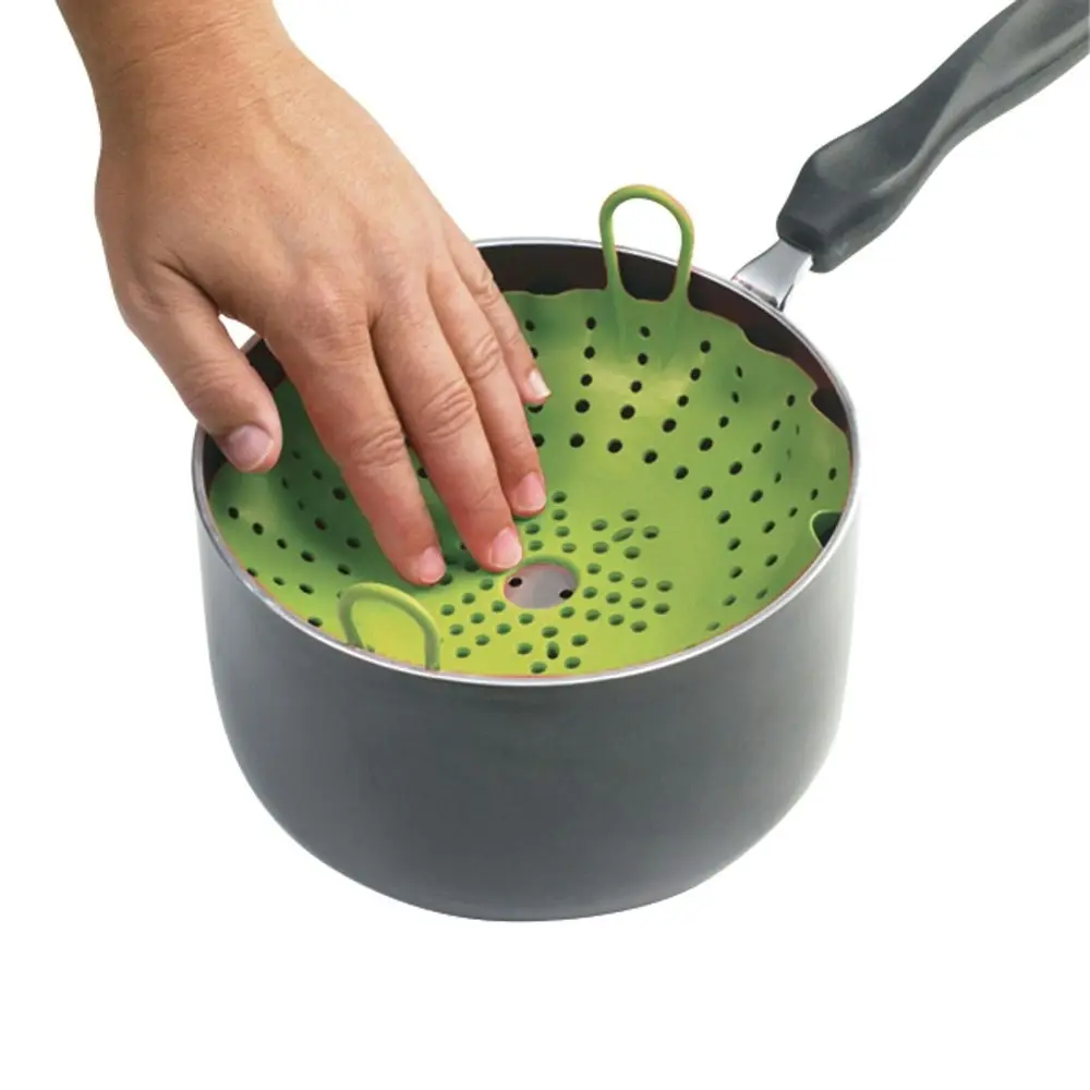 Chef'N Vibe Round 29.5cm Silicone Vegetable Steamer Kitchen Cooking Basket Green