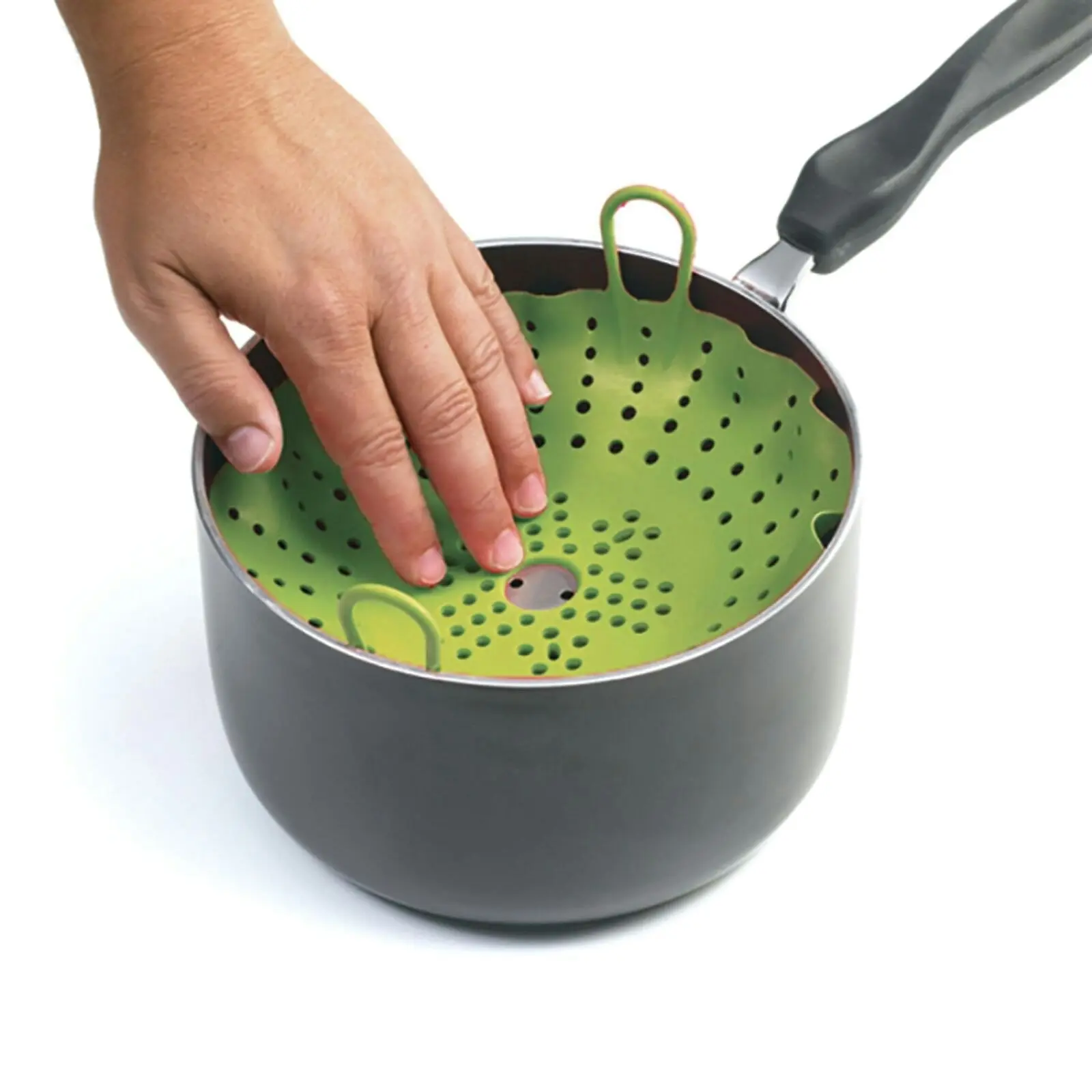 Chef'N Vibe Round 29.5cm Silicone Vegetable Steamer Kitchen Cooking Basket Green