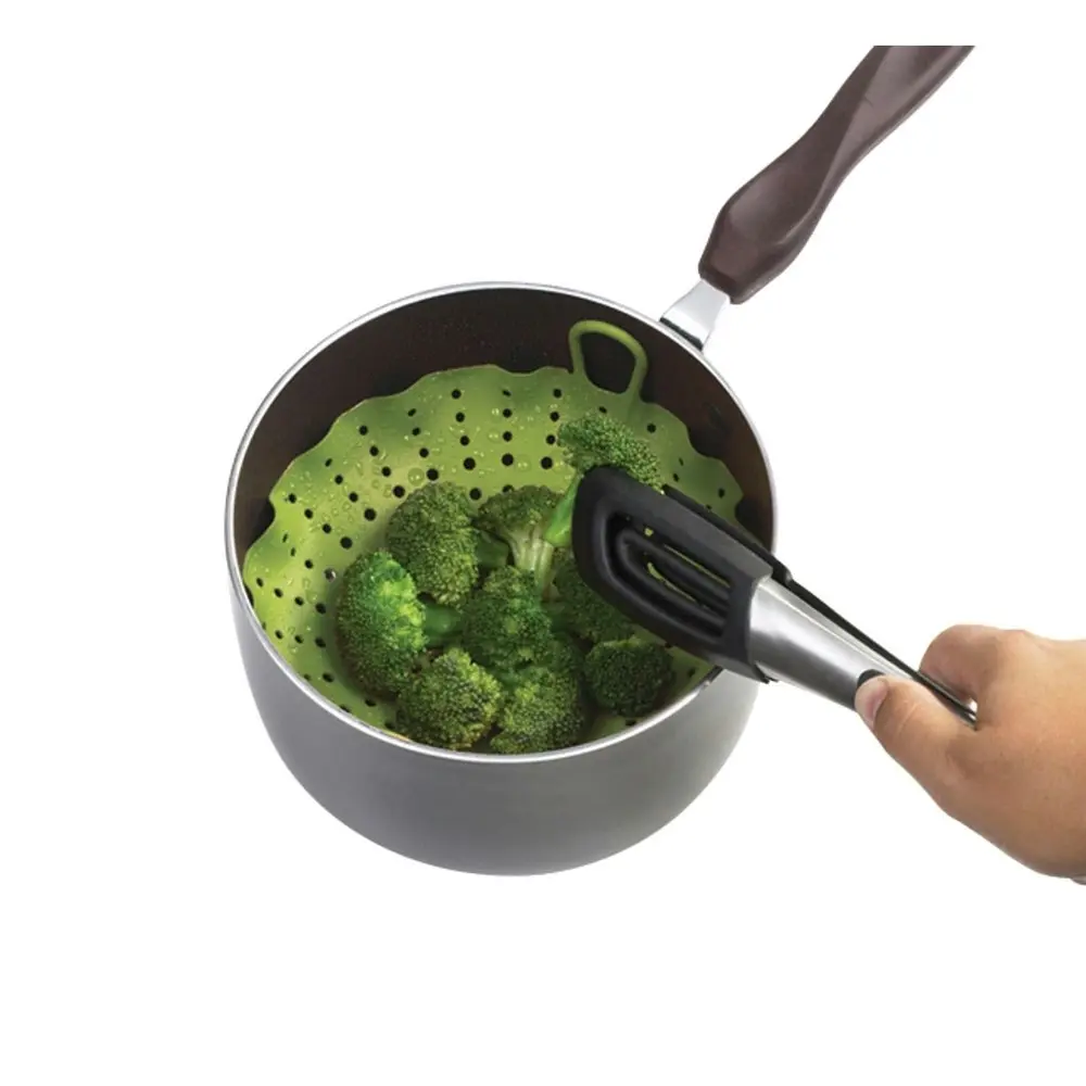 Chef'N Vibe Round 29.5cm Silicone Vegetable Steamer Kitchen Cooking Basket Green