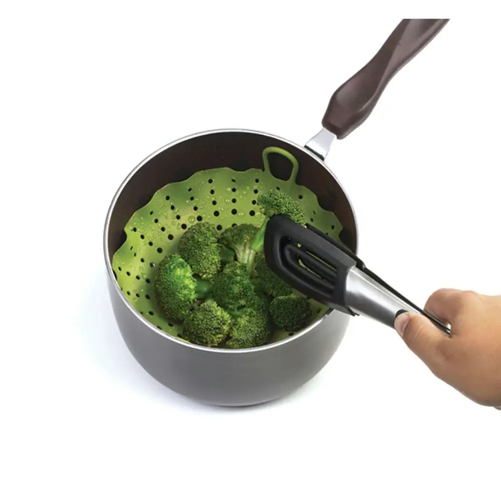 Chef'N Vibe Round 29.5cm Silicone Vegetable Steamer Kitchen Cooking Basket Green