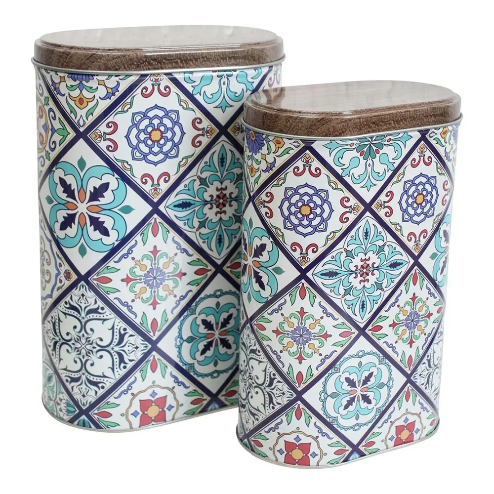 2x 2pc Santorini 18cm/20 Metal Tin Kitchen Decorative Retro Canister Set Oval