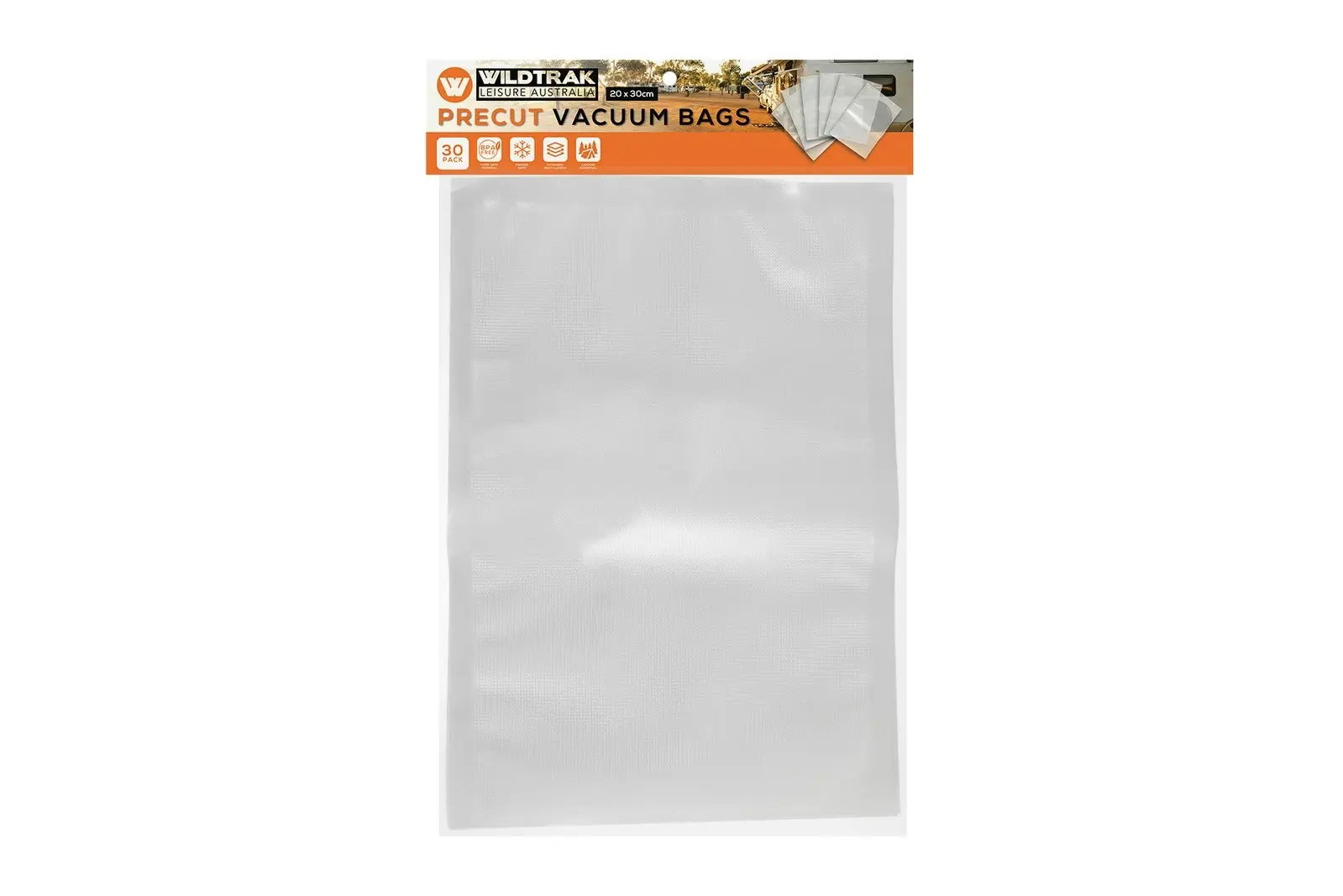 30PK Wildtrak 20x30cm Plastic Vacuum Bags Precut Fresh Food Saver Storage Clear