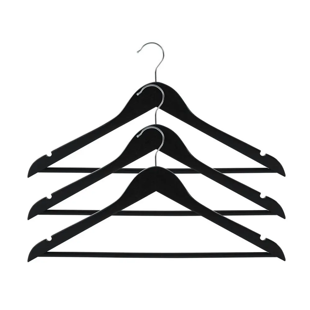 15pc Boxsweden 44.5cm Wooden Hanger/Wardrobe Organiser for Clothes/Shirt Black