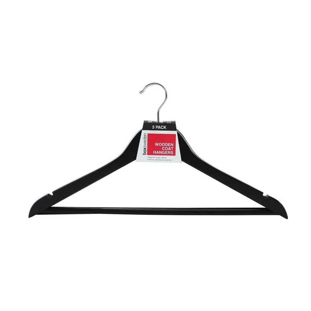 15pc Boxsweden 44.5cm Wooden Hanger/Wardrobe Organiser for Clothes/Shirt Black