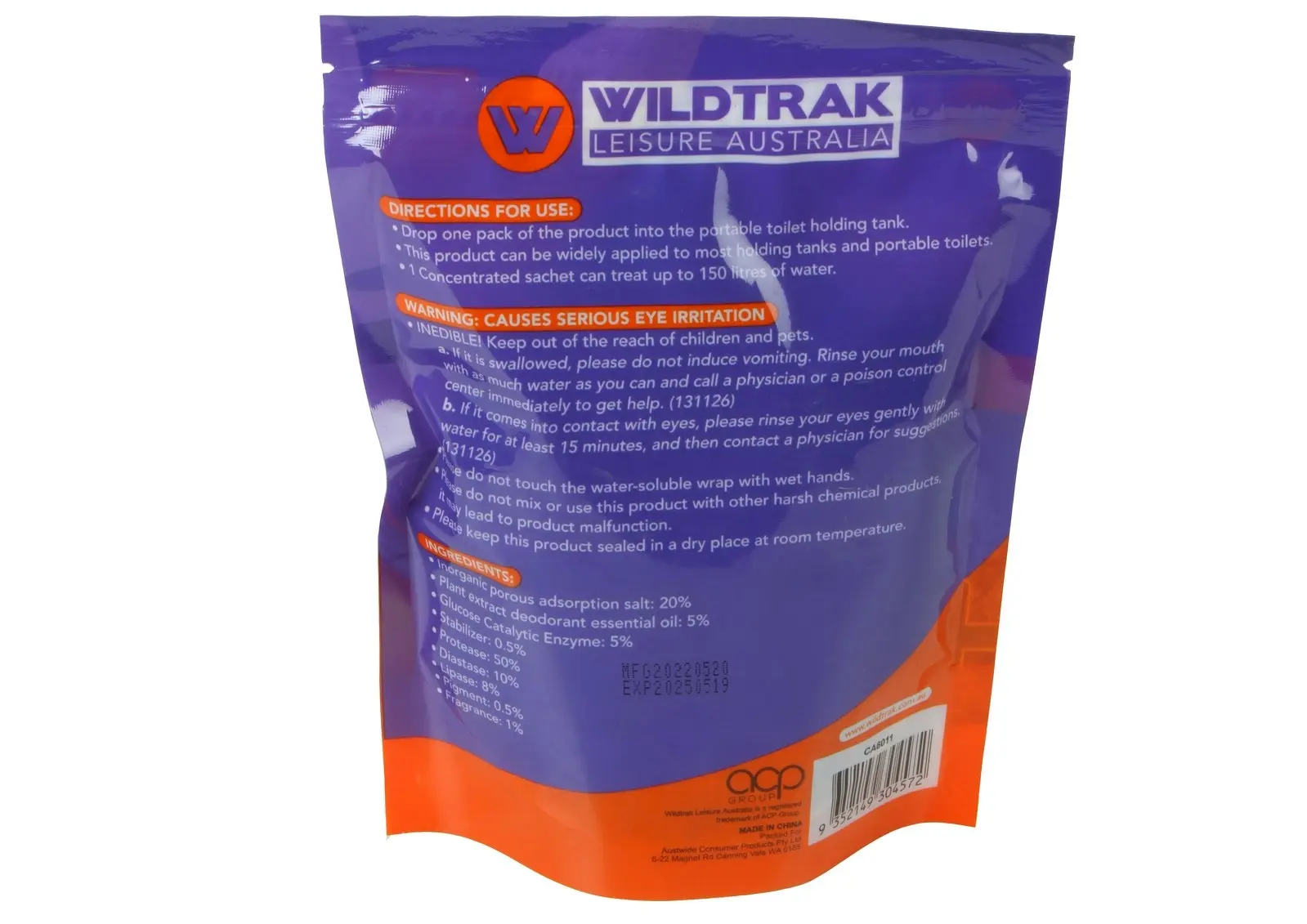 10PK Wildtrak 23g Portable Toilet Deodorising Sachets Holding Tanks Lavender