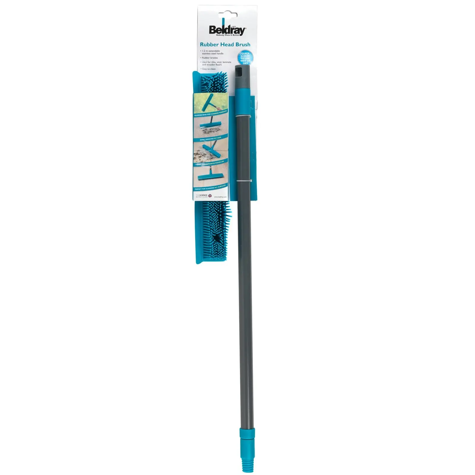 Beldray Pets Plus Rubberhead Broom w/ 2 In 1 Head Home Floor/Window Cleaning