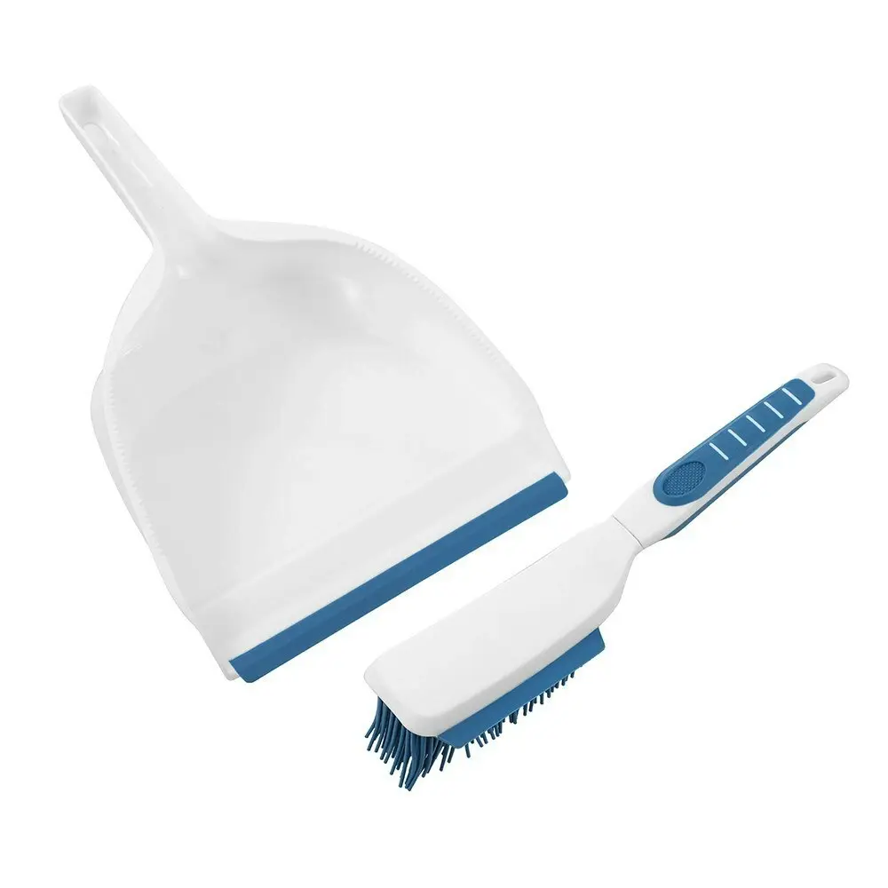 3x Boxsweden Clean 33x22.5cm Dustpan & Brush TPR Bristle Home Cleaner Set White