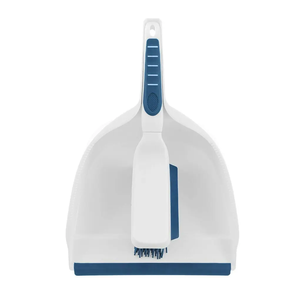 3x Boxsweden Clean 33x22.5cm Dustpan & Brush TPR Bristle Home Cleaner Set White