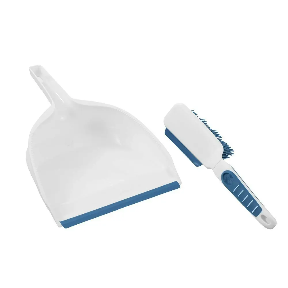 3x Boxsweden Clean 33x22.5cm Dustpan & Brush TPR Bristle Home Cleaner Set White