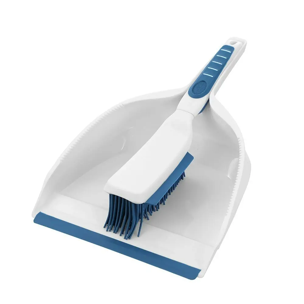 3x Boxsweden Clean 33x22.5cm Dustpan & Brush TPR Bristle Home Cleaner Set White