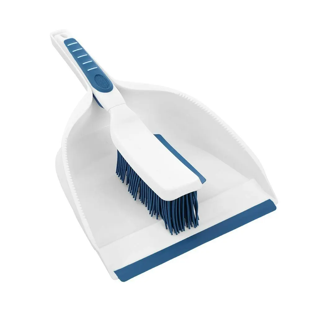 3x Boxsweden Clean 33x22.5cm Dustpan & Brush TPR Bristle Home Cleaner Set White